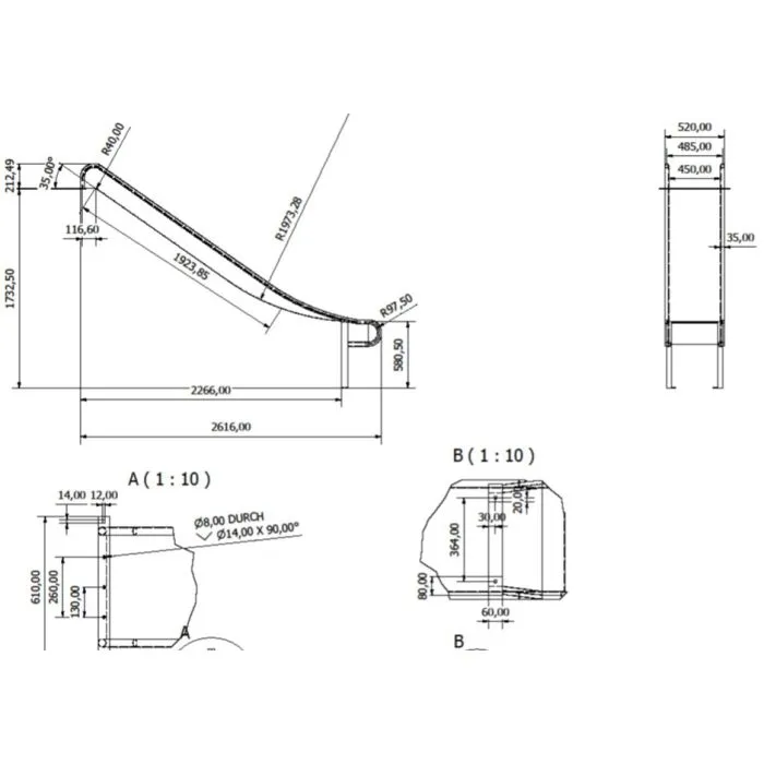 Glijbaan RVS vuurverzinkt speeltoestellen (platformhoogte 150cm)