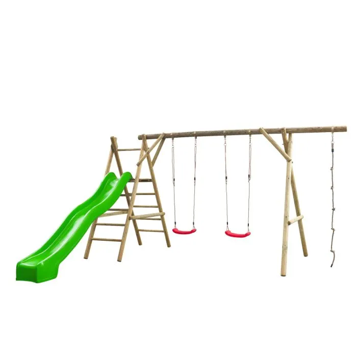 Houten speeltoestel schommel Nora compleet met glijbaan 450x375x220cm