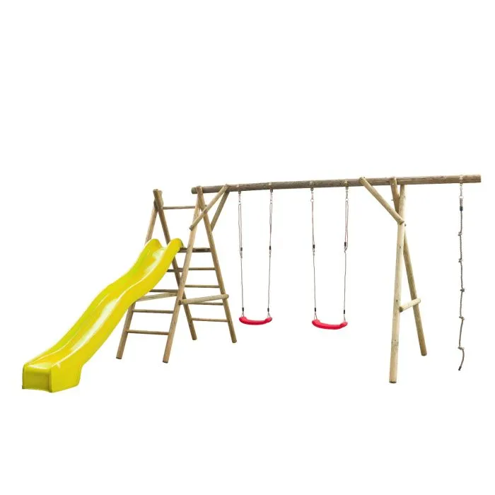 Houten speeltoestel schommel Nora compleet met glijbaan 450x375x220cm