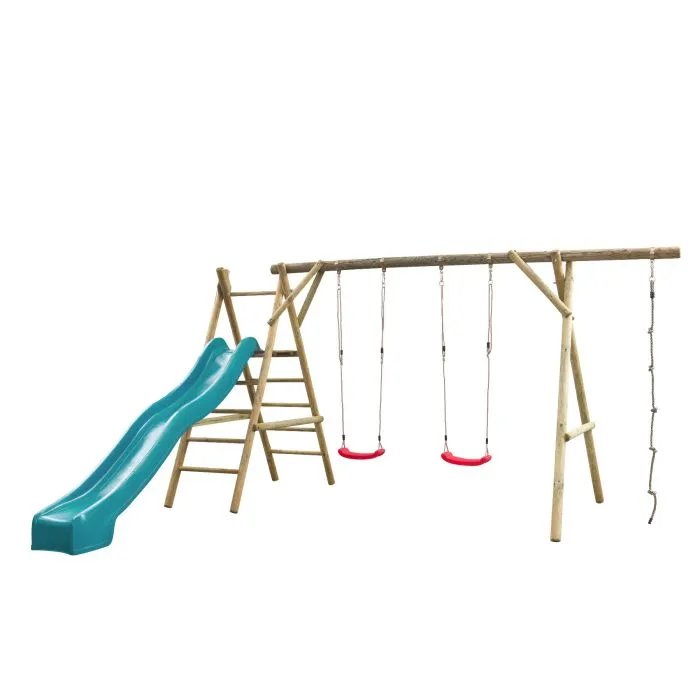 Houten speeltoestel schommel Nora compleet met glijbaan 450x375x220cm